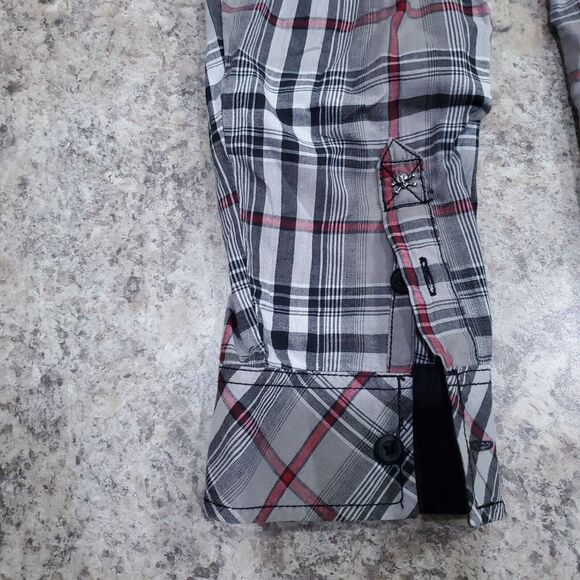 Decoded Shirt Men Medium Long Sleeve Brown Button Up Skull Logo Skater Check Top - Picture 6 of 11